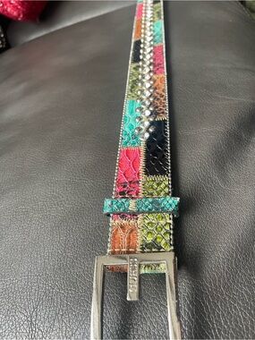 Guess Multicolor Patchwork Leather Belt with Silver Studs